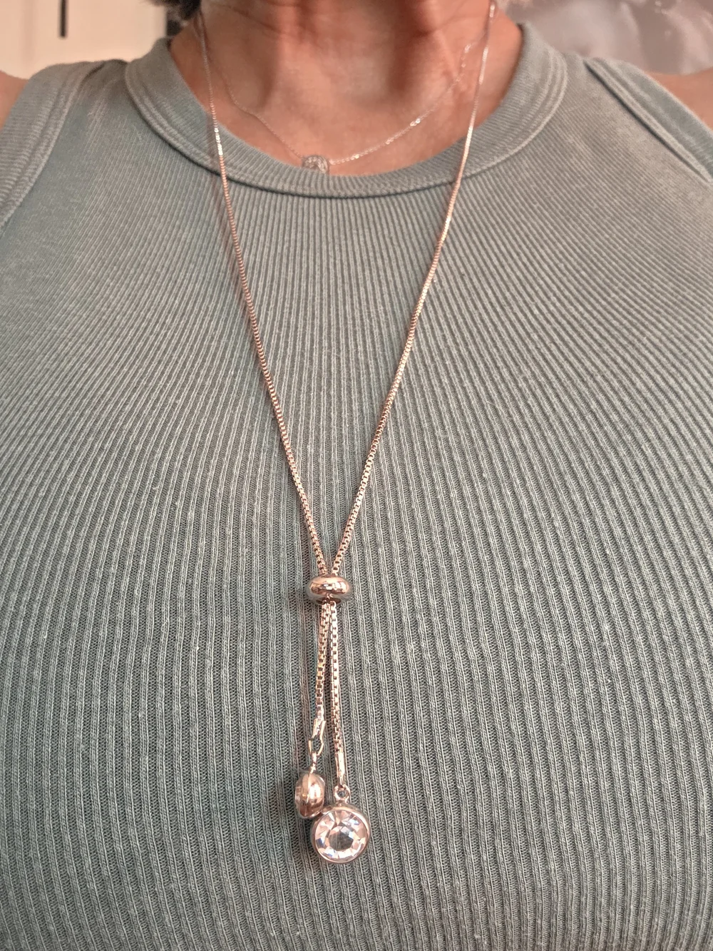 Source Unknown Silver-Tone Adjustable Necklace with Clear Crystal Drops